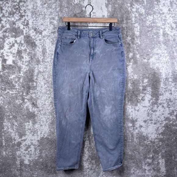 American Eagle Jeans 12 Womens Gray Mom Straight Modal Stretch Marble Acid Denim - Picture 1 of 9